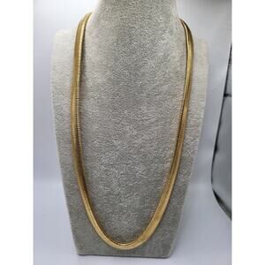 Vintage Gold Tone Wide Herringbone Chain Necklace 24 Inch